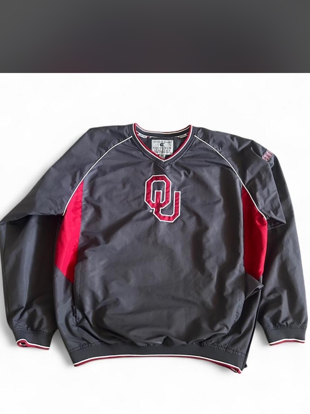 Colosseum Oklahoma Sooners Gray & Red Pullover windbreaker Sweater Vintage XXL